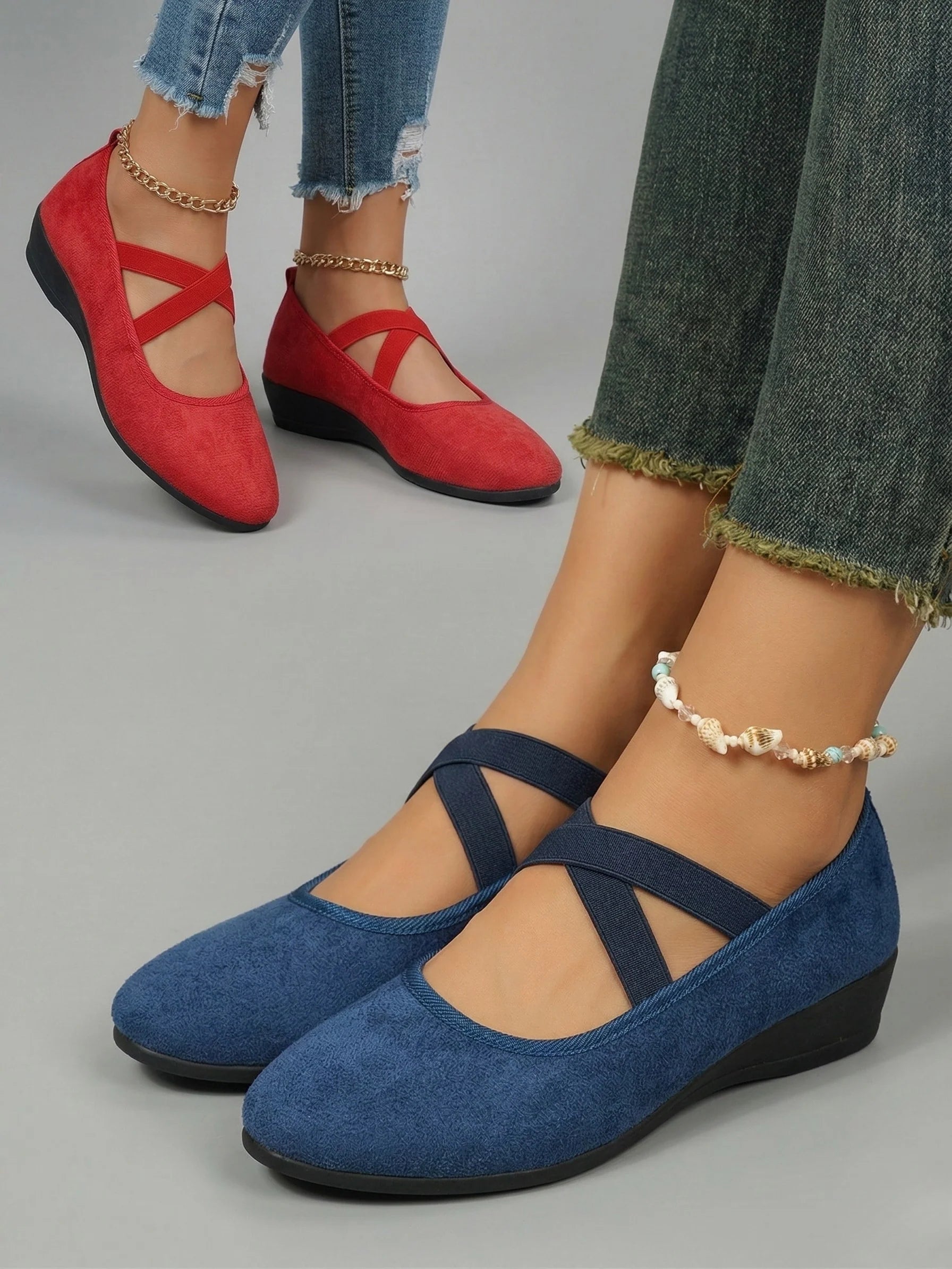 The Comfort Wedge Shoe - Blue